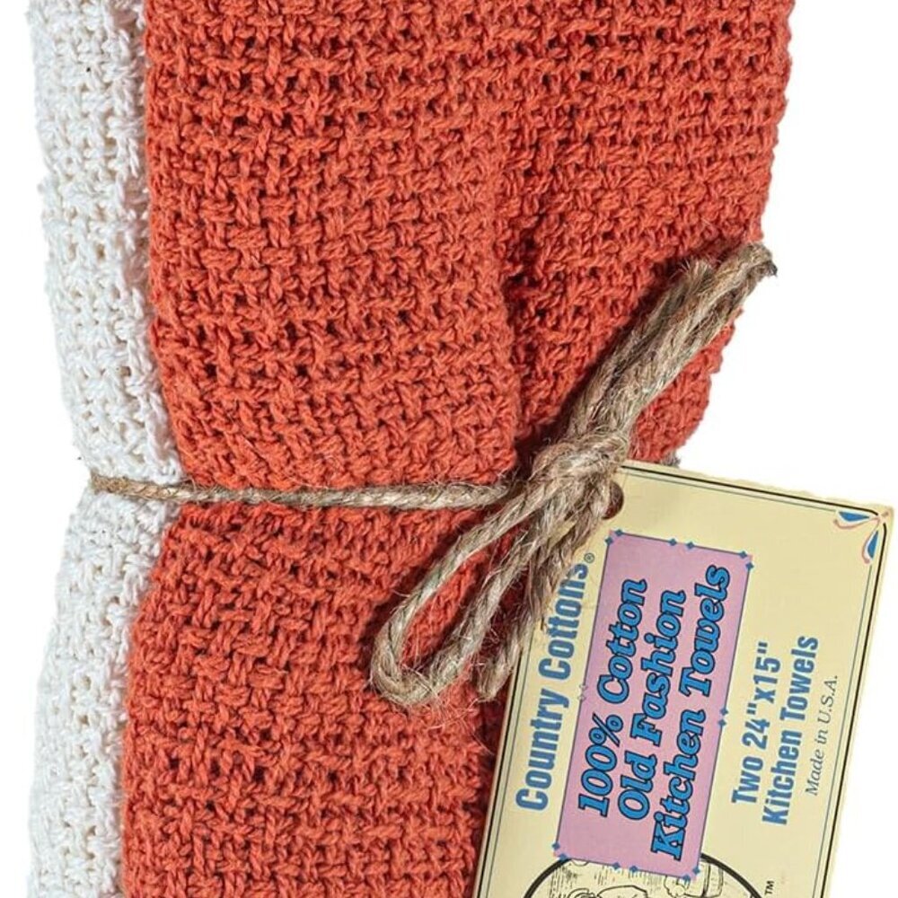Old Fashion 100% Cotton Kitchen Towels - Set of 2-24"x15" Pumpkin Spice/Natural